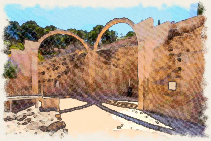 Dibujo a lápiz de colores del castillo de Santa Bárbara de Alicante