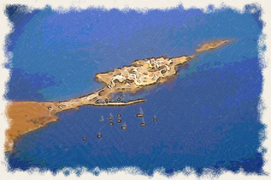 Dibujo a lápiz de colores de la isla de Tabarca desde el aire