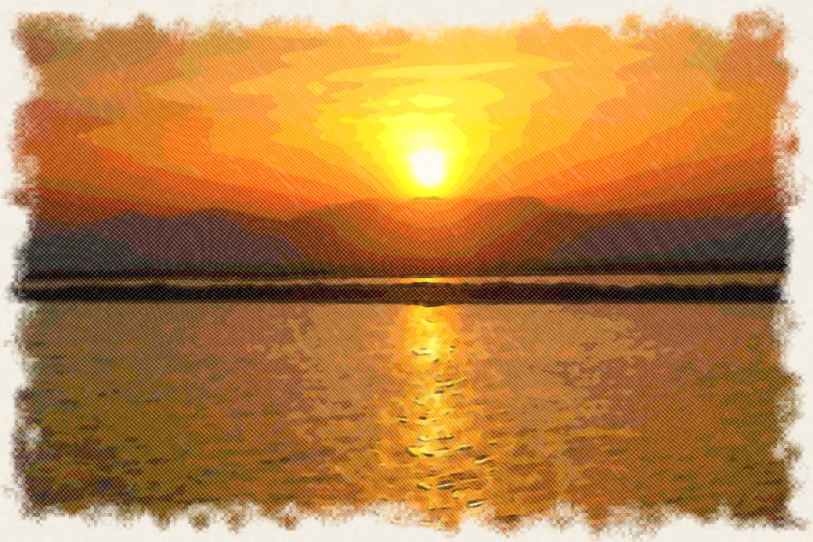 Dibujo a lápiz de colores de una puesta de sol en las salinas de Santa Pola