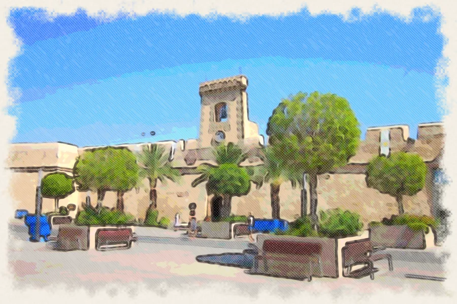 Dibujo a lápiz de colores del Castillo-Fortaleza de Santa Pola